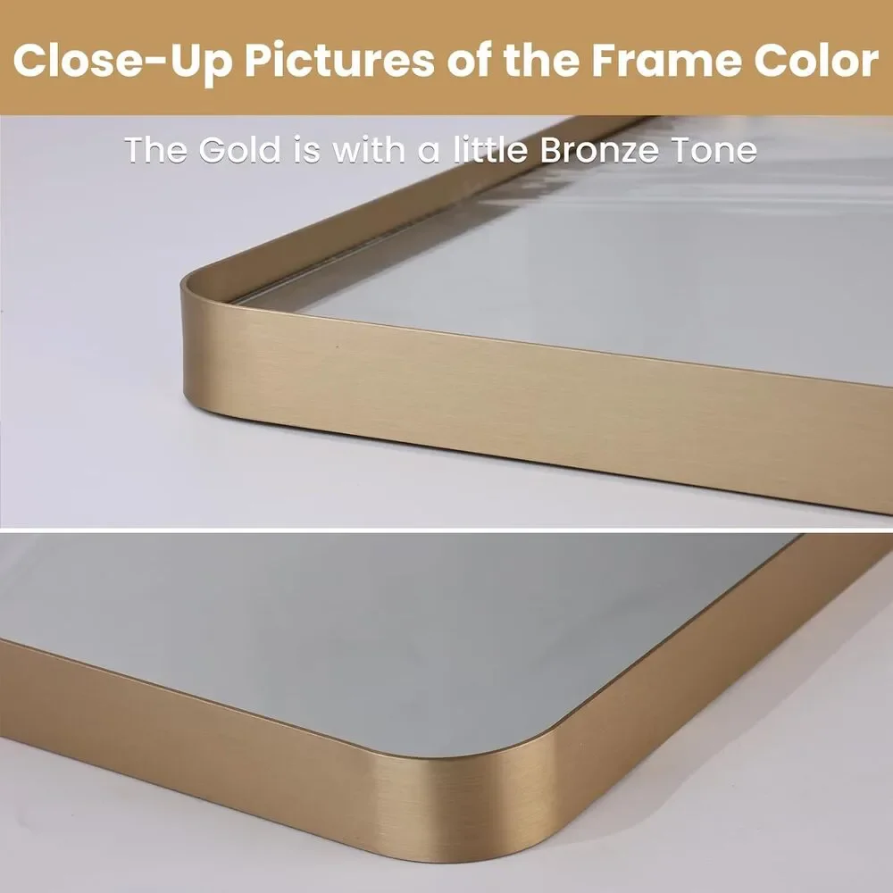 LOAAO 30x36 Gold Bathroom Mirror Rounded Rectangle Vanity Wall Mirror